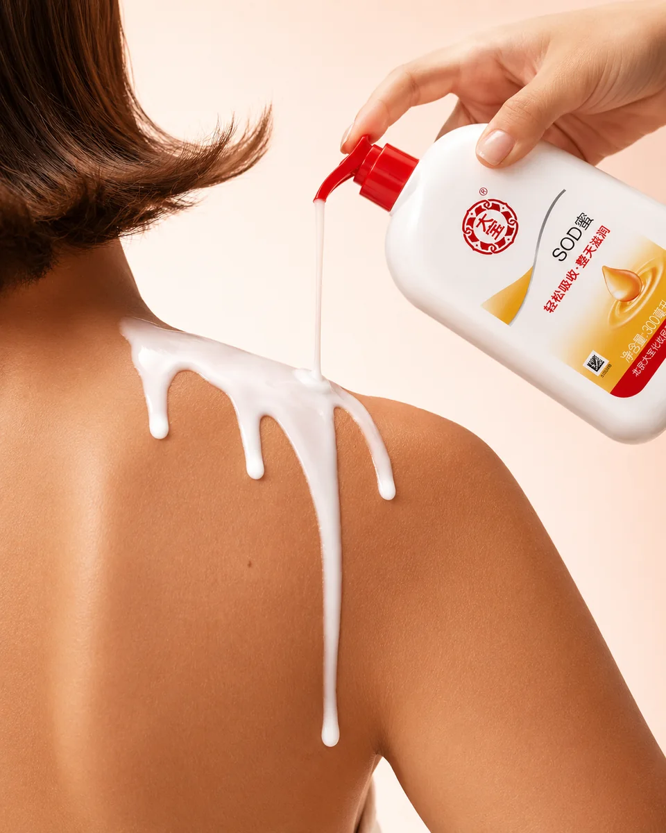 SOD Honey Nourishing Lotion applied to the shoulder and neck