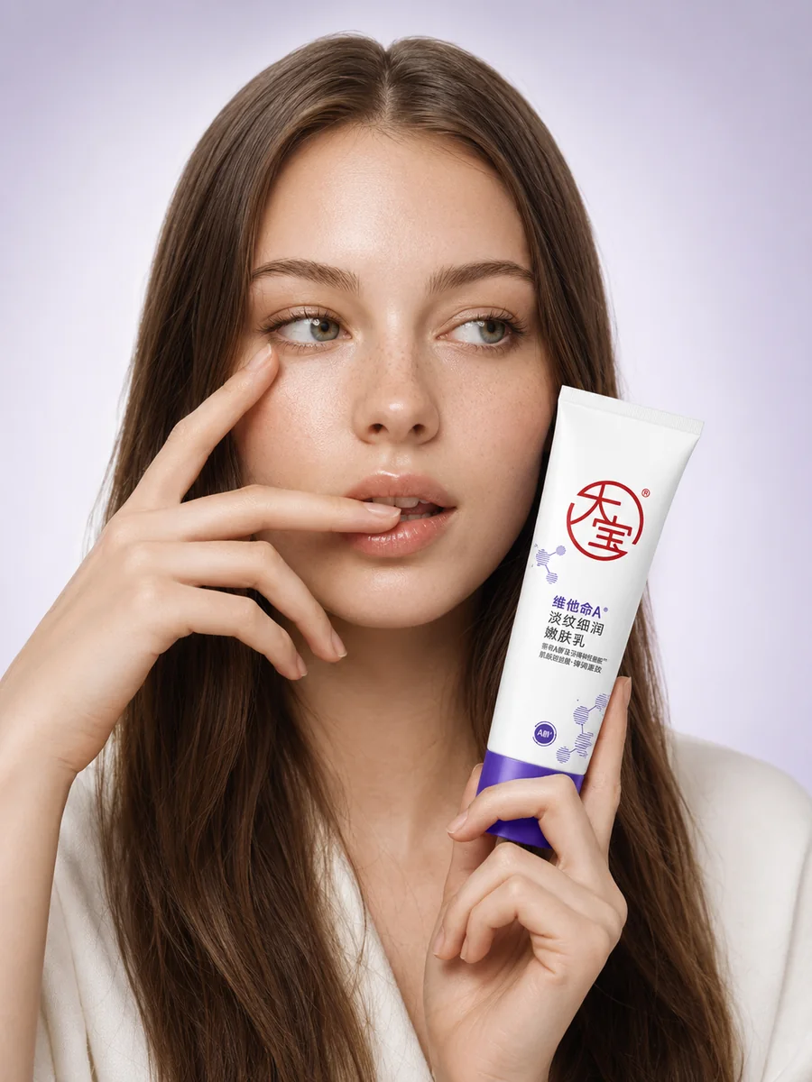 Model holding Vitamin A Smoothing Renewal Lotion